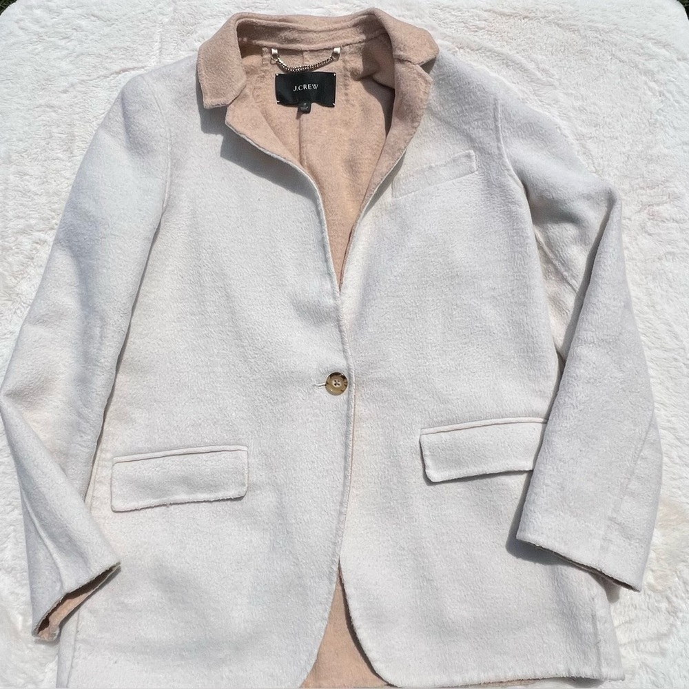 J.Crew Double Face Wool Blend Blazer Coat Ivory Tan Preppy Classic Size 2 - Picture 7 of 11